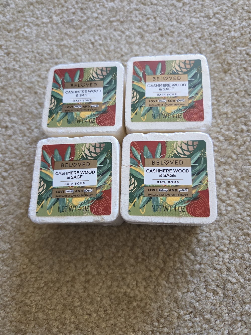 Beloved Cashmere Wood & Sage Bath Bombs Set of 4 New Sealed 4 oz Each Gifting